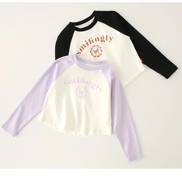 2025春秋季新款印花字母卡通中大童插件袖打底长袖T恤1521