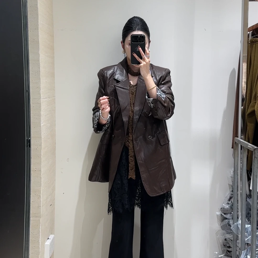 韩版东大门简约时尚百搭加棉拼接袖皮衣267