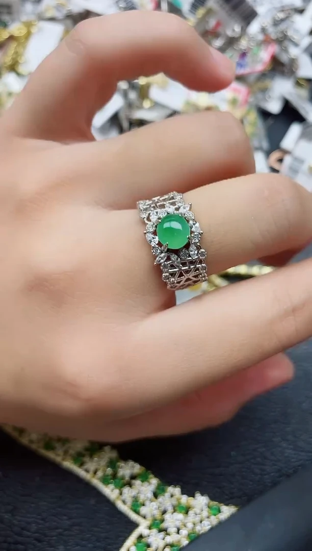 银S925镶嵌戒指翡翠1