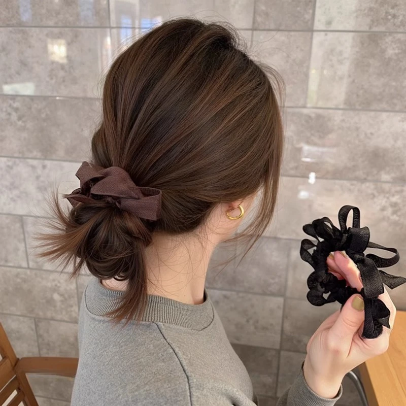 东大门同款蝴蝶结褶皱发圈女发量少发绳扎头皮筋百搭头花头绳发饰