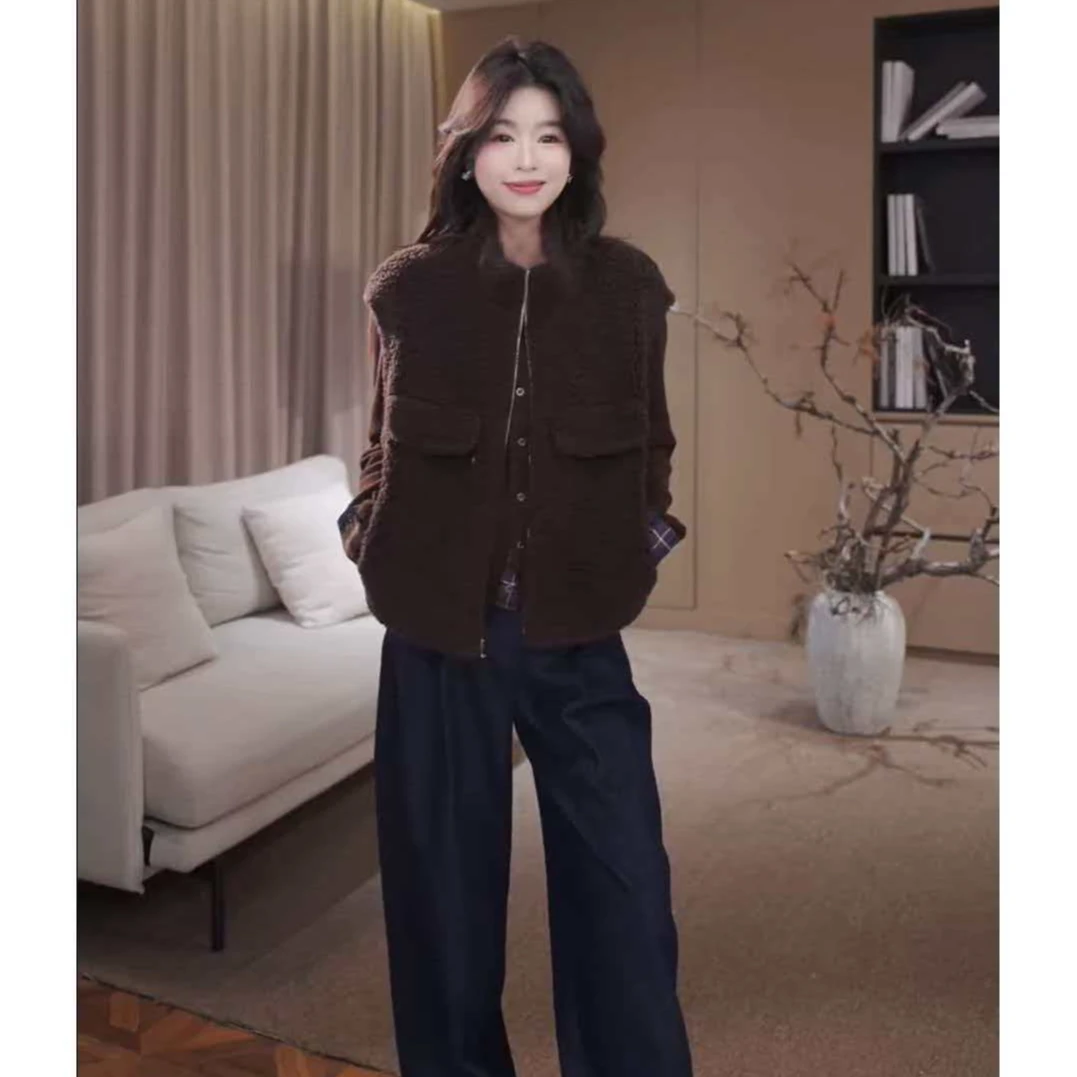 【晴晴精选】奢华风拼接时尚马甲短款宽松拉链无袖秋冬马甲B187#