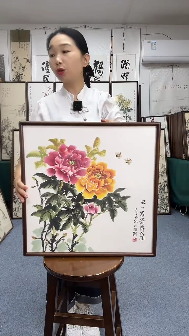 国画52*52实木画框京东包邮手绘