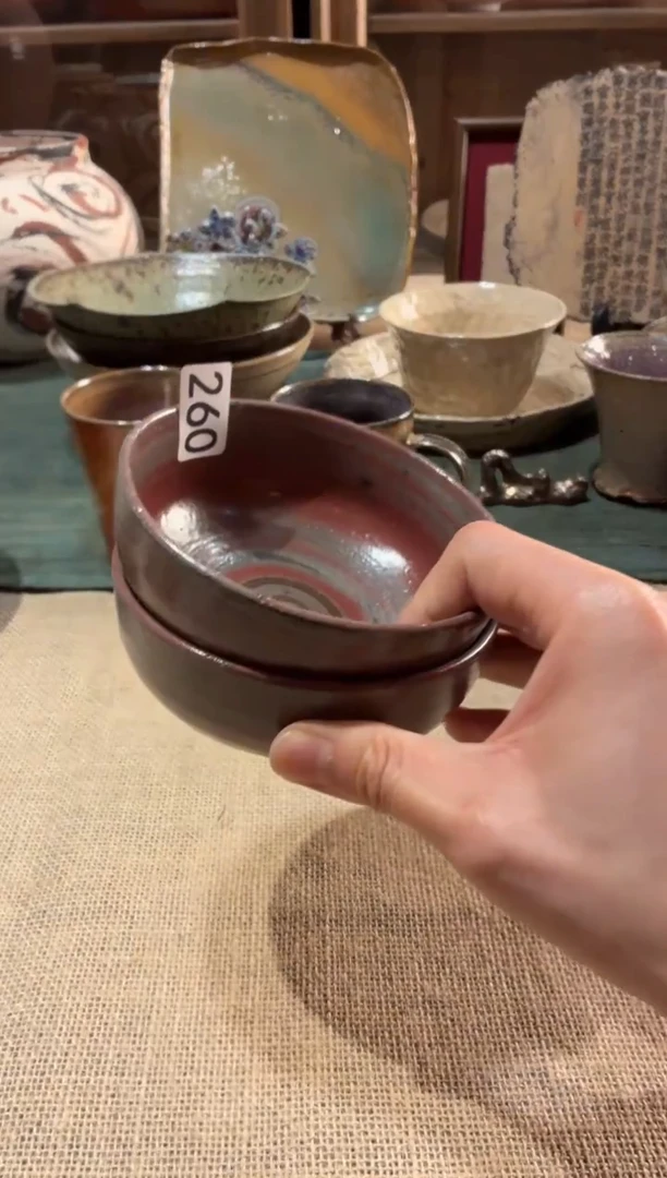 瓷片@*里260手刷咖紫饭碗2个