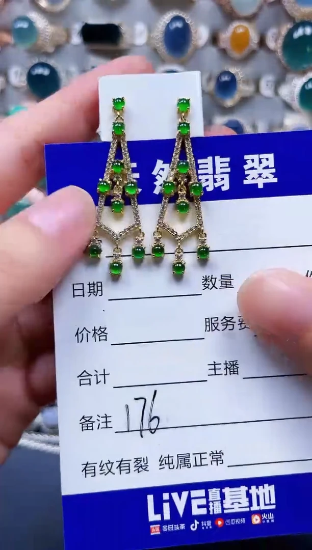 银S925镶嵌翡翠耳饰176