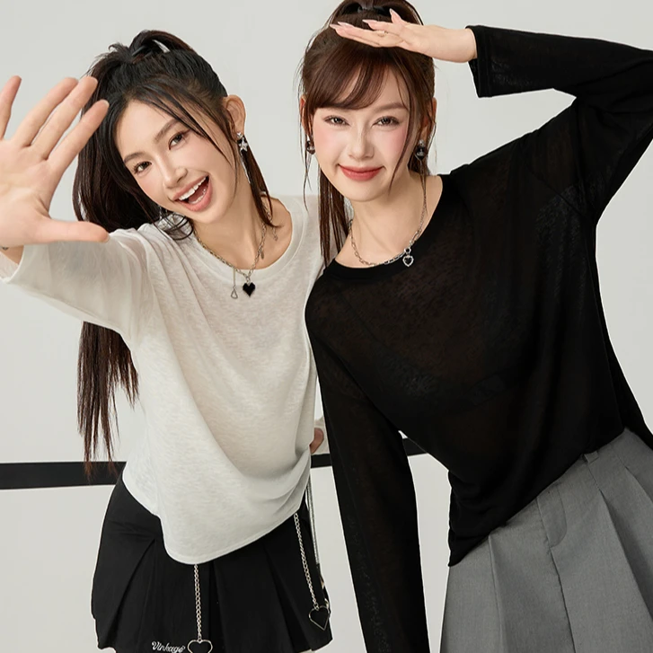 [DARUI]韩系防晒长袖T恤女百搭宽松薄款空调衫休闲上衣2531