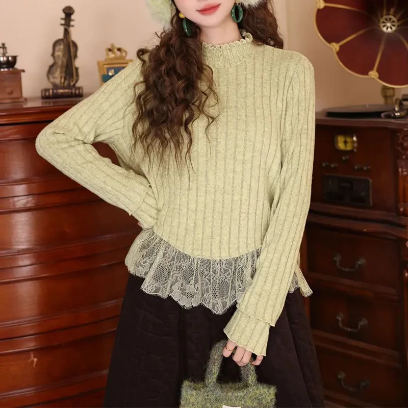 【翠微生烟​】港风复古蕾丝针织休闲显瘦宽松上衣