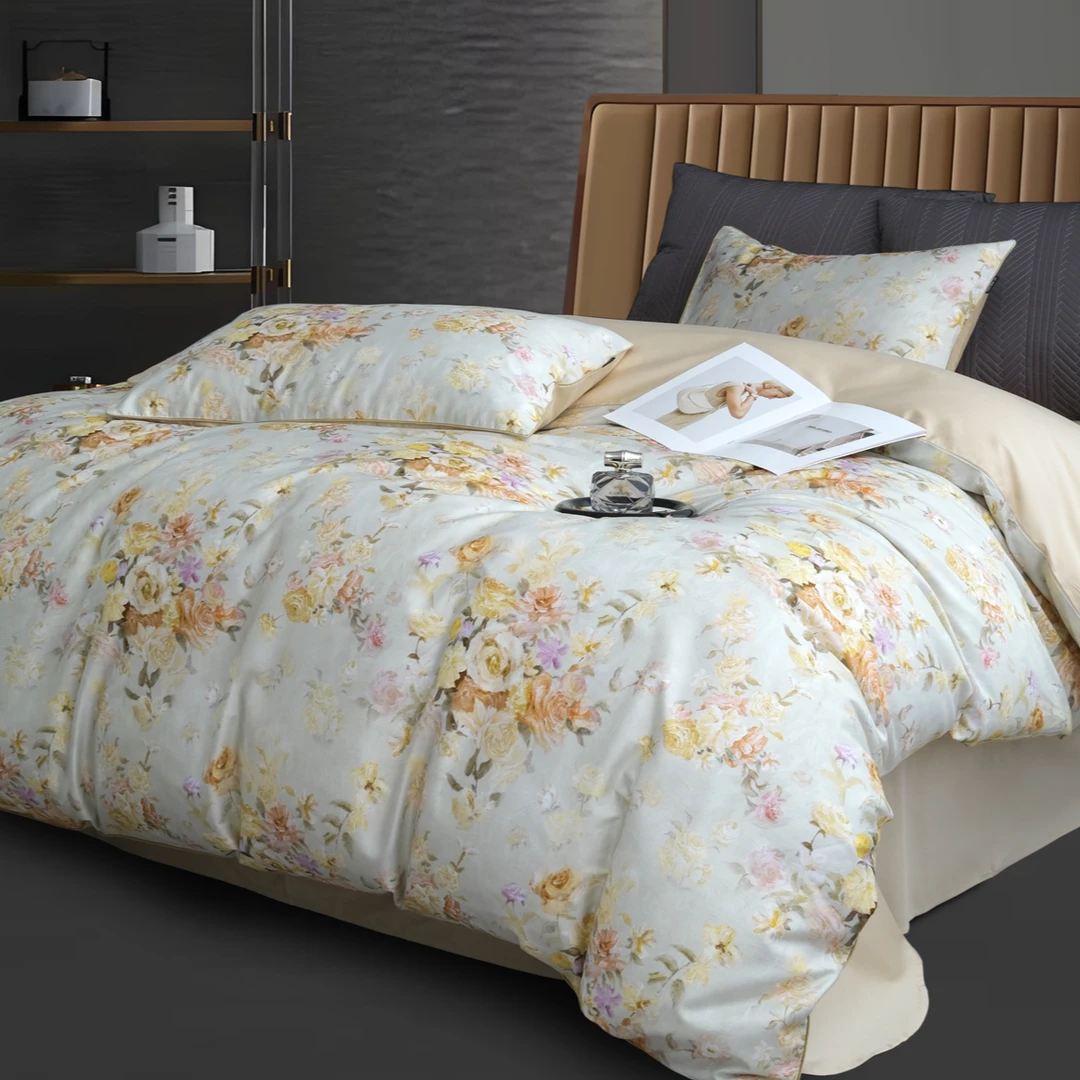 C7797 纯棉滚绳活性数码印花100s标准四件套 花语-绿200*230轻奢