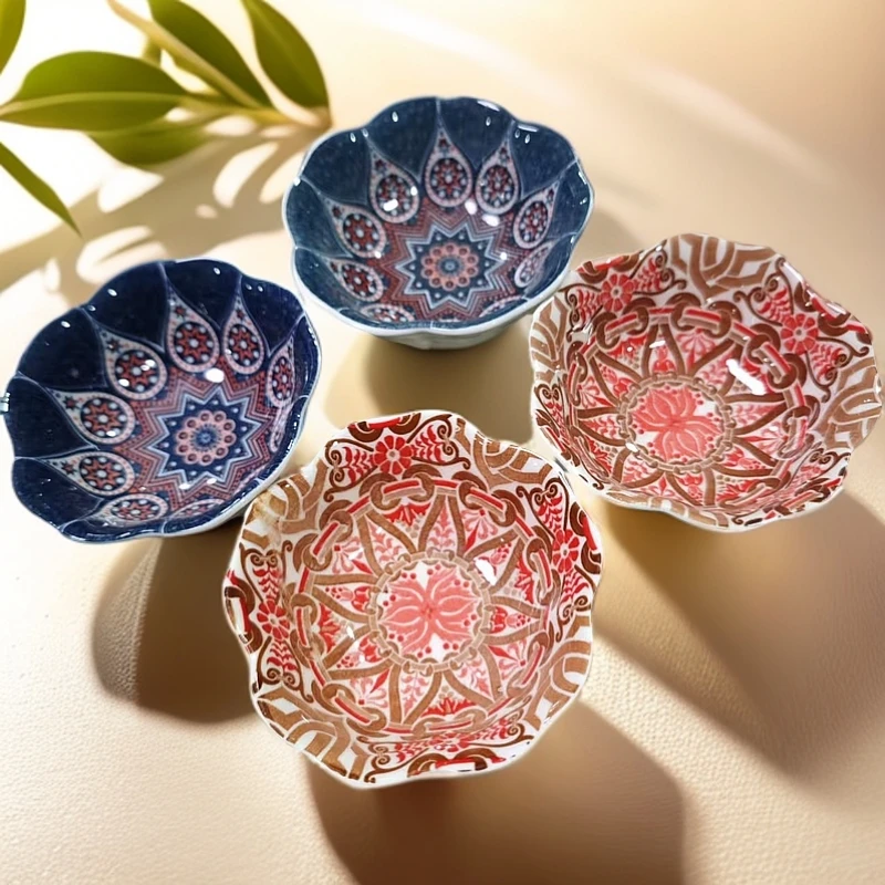 全新式波西米亚味碟红蓝各两个