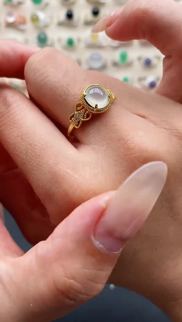 银S925镶嵌戒指翡翠缅甸天然A货翡翠22   1-8