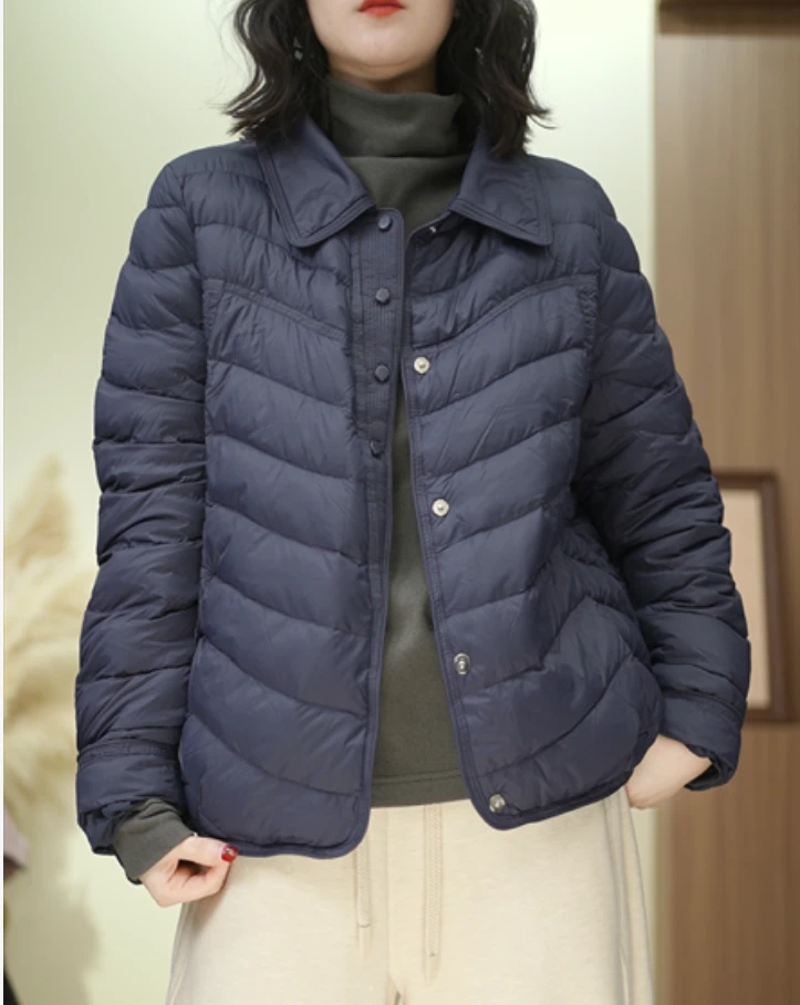 2025休闲风纯色翻领单排扣羽绒服时尚轻薄保暖721