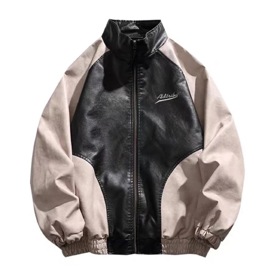 【7号潮品】小众设计轻奢美式潮流拼皮宽松夹克拼色百搭潮服秋季