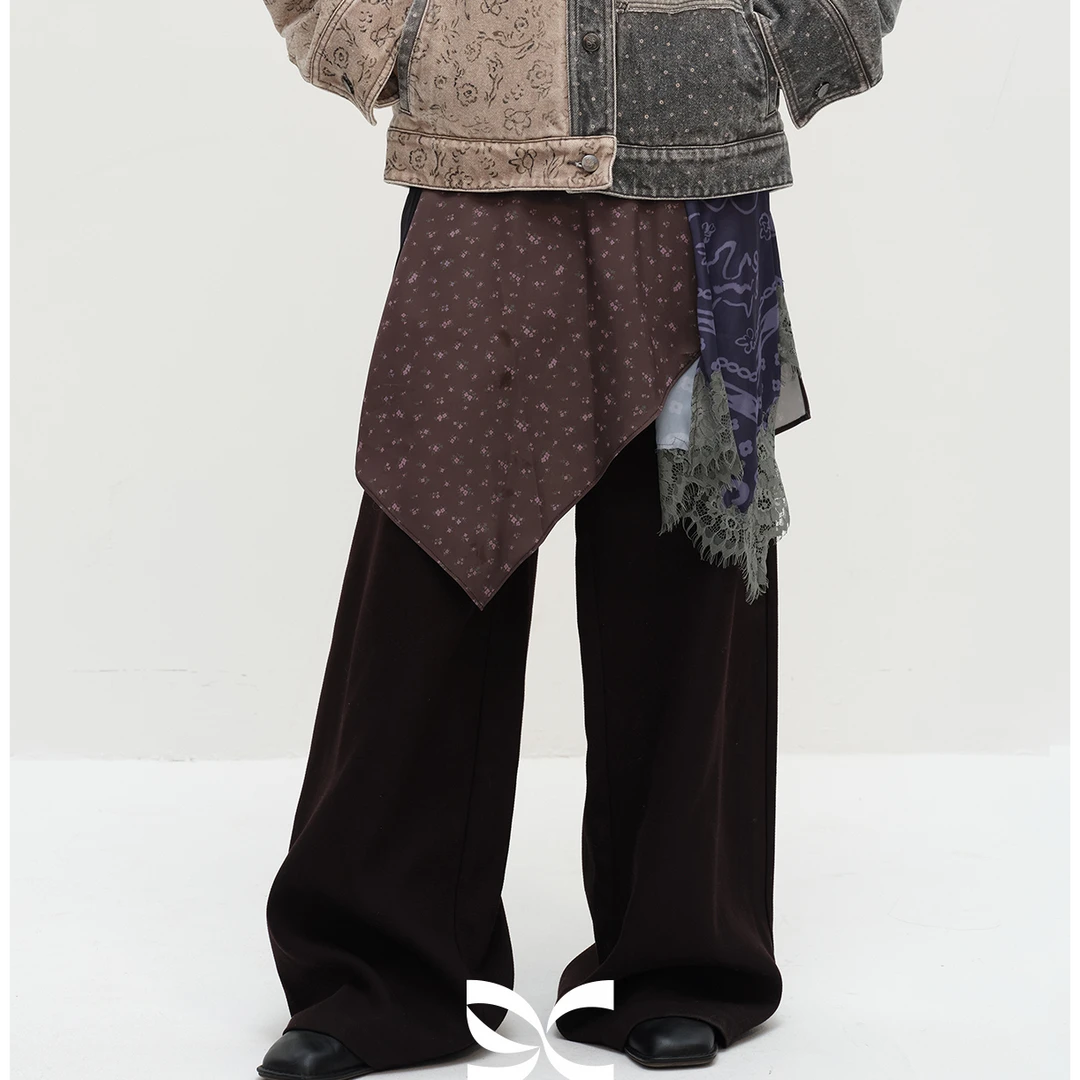 SQUARE CIRCLE 方圆原创碎花印花拼接蕾丝不规则下摆丝巾裙裤