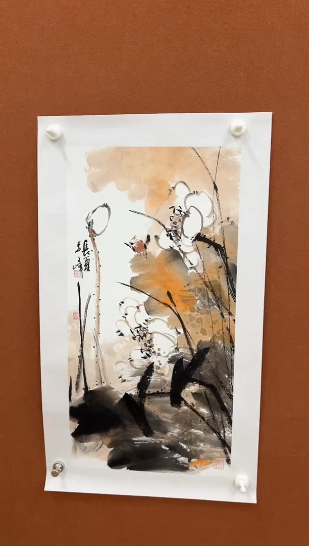 国画李文峰精品四尺四开泼彩荷花