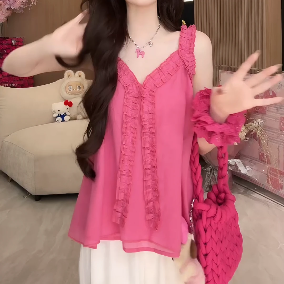 糖水日记 2025夏季显瘦宽松通勤上衣气质吊带背心女LK2504477