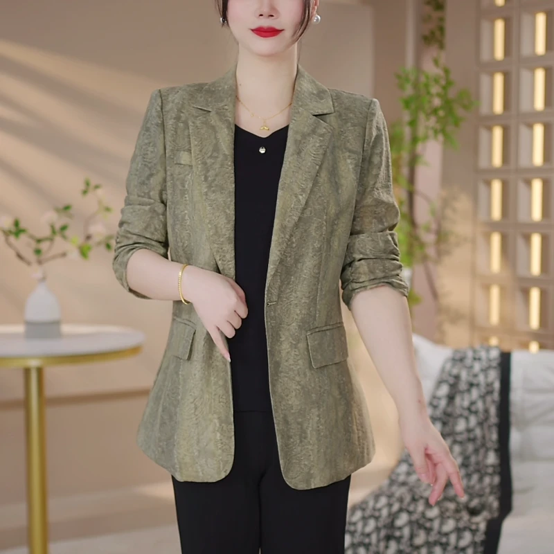 【莫瑞定制】莱赛尔天丝西装外套女2025年春夏百搭休闲干练提花上衣