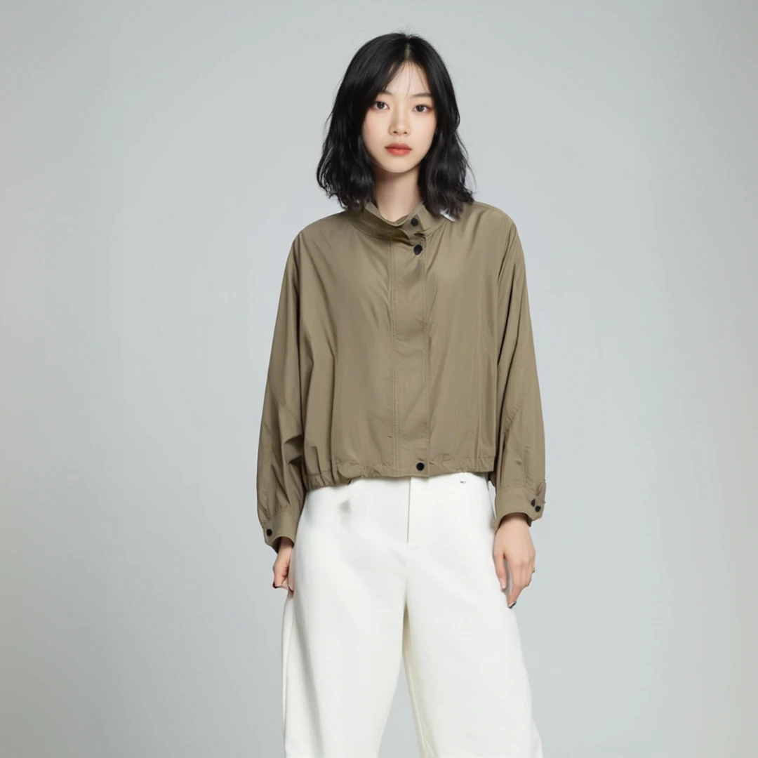 W382 春夏薄款立领蝙蝠长袖防晒衣短款外套女JT