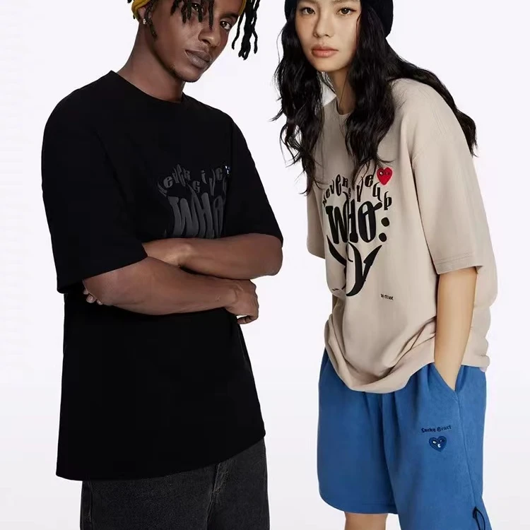情侣t恤夏季半袖印花圆领潮流宽松简约百搭时尚白色百搭1078