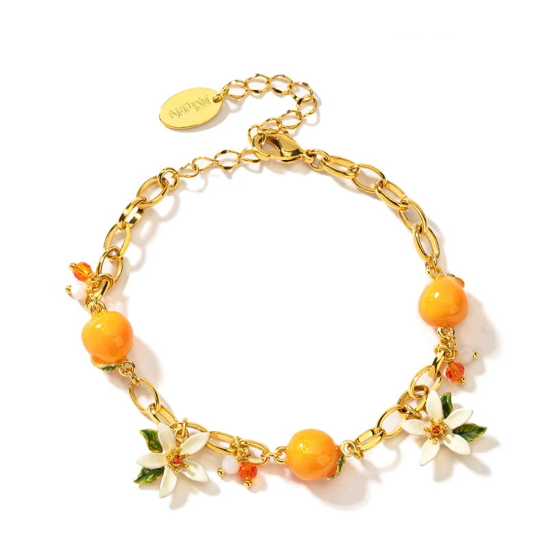 铜合金手链 136  柑橘橙花栀子花 橘子手链
