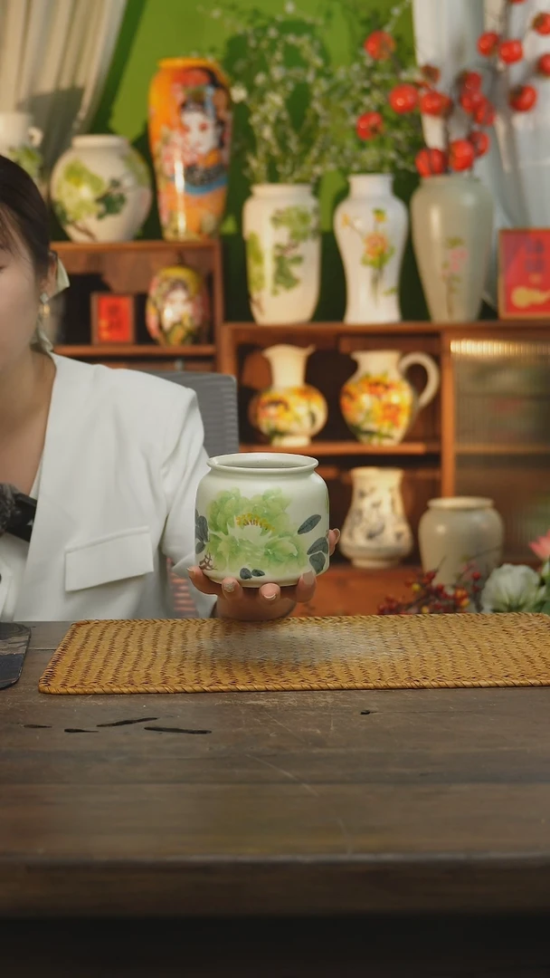 瓷片景德镇纯手工手绘花器摆件