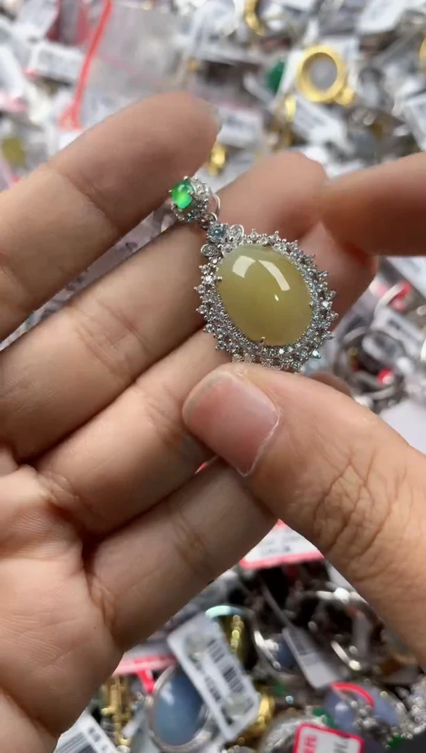 银S925镶嵌戒指翡翠13      7