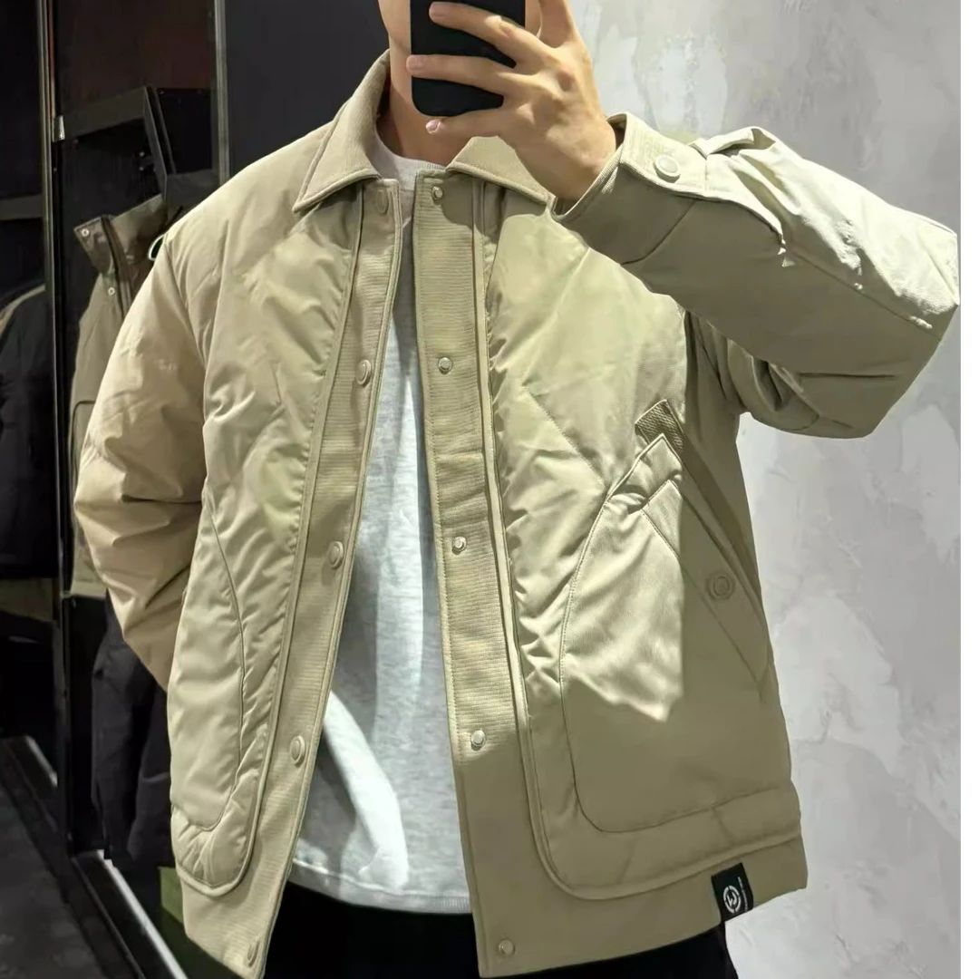 男士翻领轻薄羽绒服男款2025新款休闲夹克保暖潮流白鸭绒外套外穿