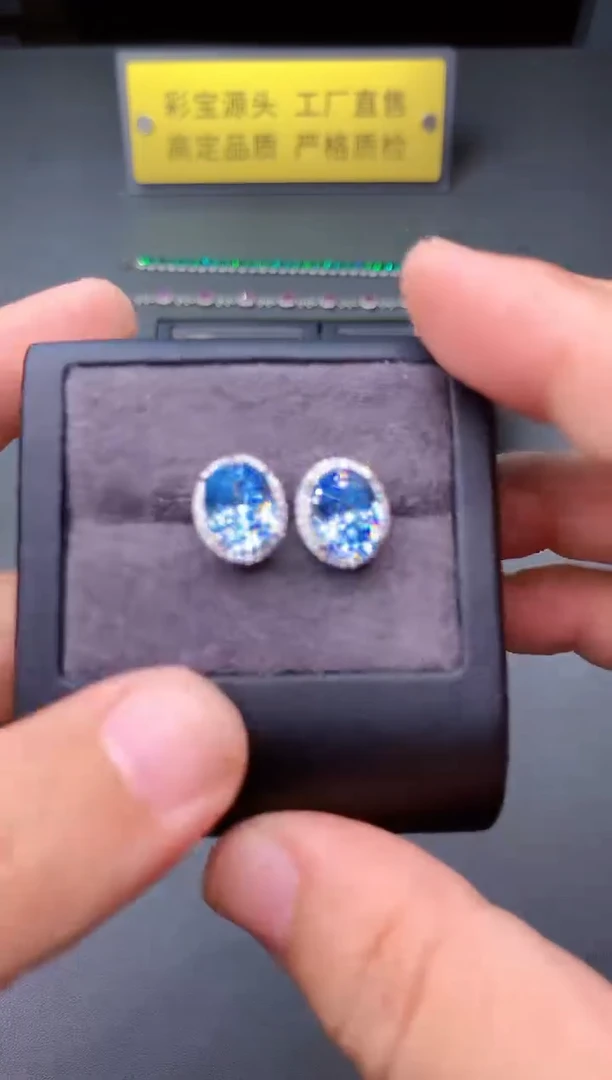 海蓝宝石耳饰银S925镶嵌00