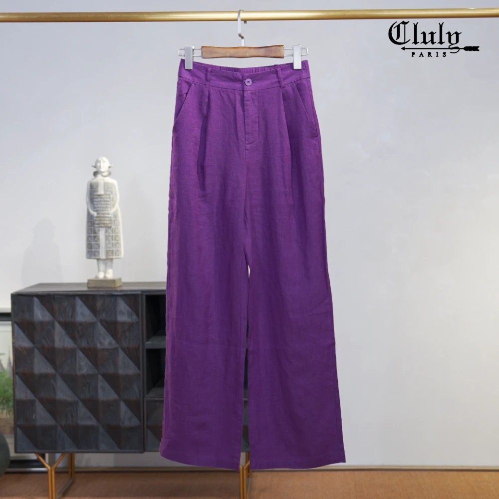 【逸哥臻选】`枫林尽染~夏季高级时尚简约大方亚麻直筒休闲裤F119