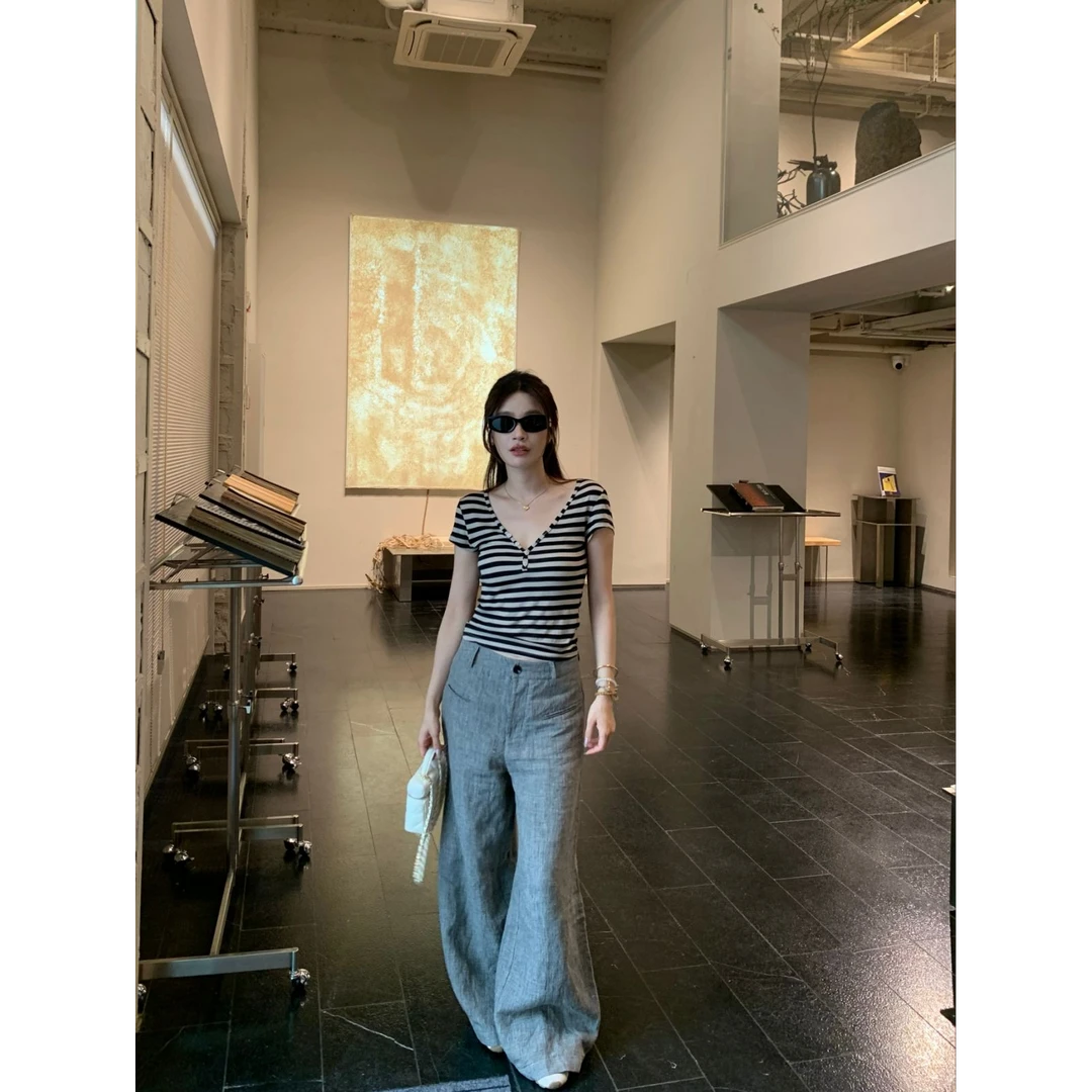 【麻麻裤】文雅说满分亚麻阔腿裤女夏季薄款垂感老钱风直筒休闲西裤