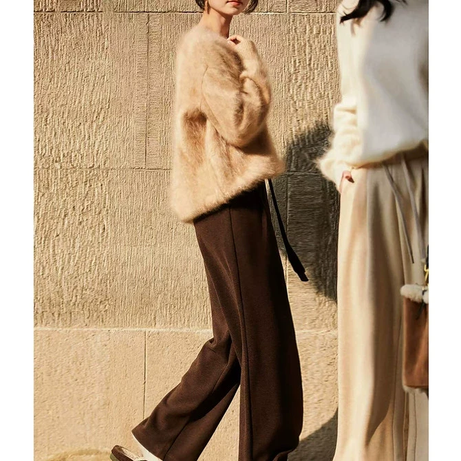 笑涵阁 加厚/糯米软弹 显瘦松紧腰直筒休闲裤女KSD795821VL