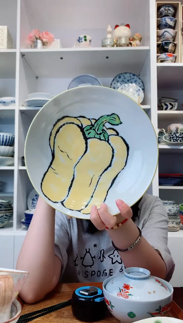 陶瓷美浓烧黄彩椒大深盘