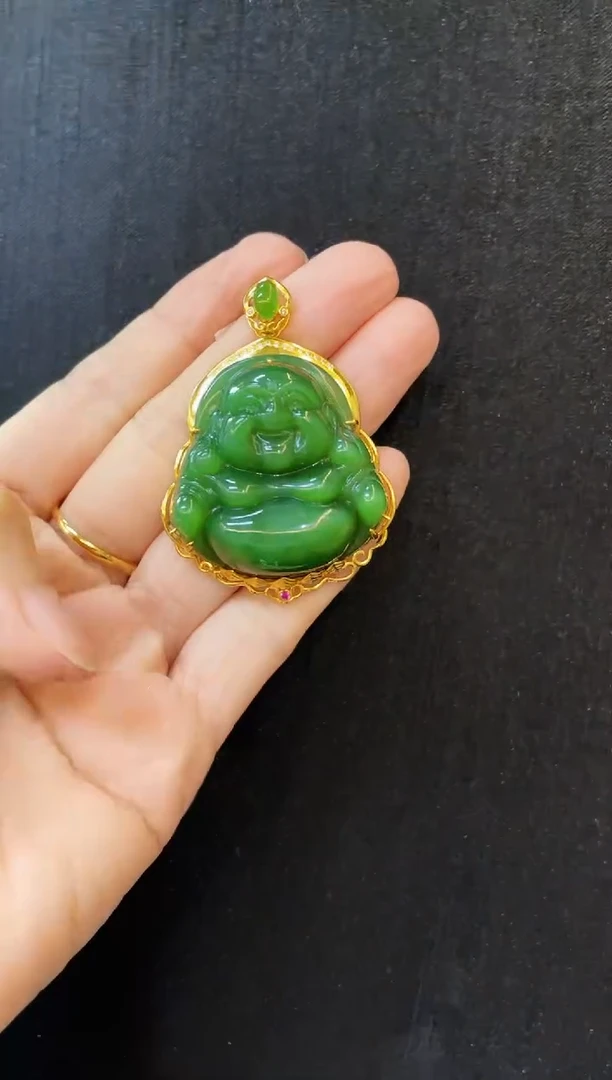 和田玉18K金镶嵌吊坠(赠链)多样性发一