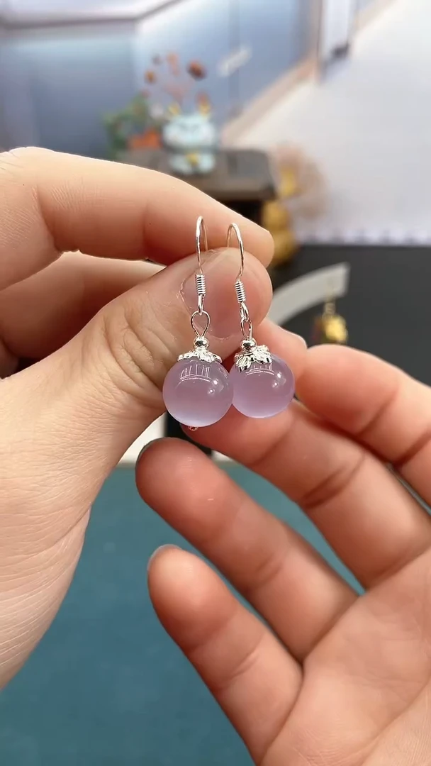 银S925镶嵌耳饰碧玺猫眼12mm*淡紫猫眼ZZ