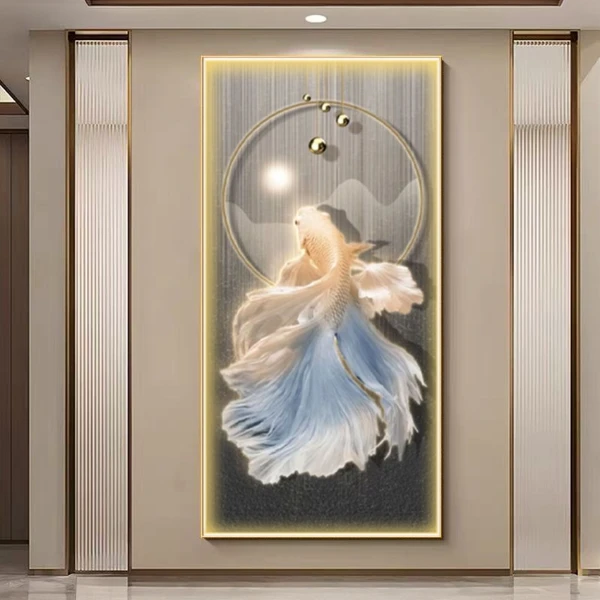 年年有鱼壁画高级感进门装饰画现代轻奢挂画简约玄关正对门装饰画