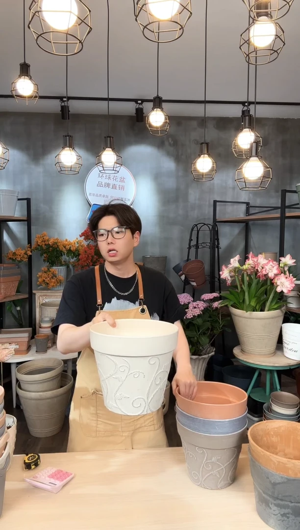 随单补发10寸紫苏圆盆2只米白色