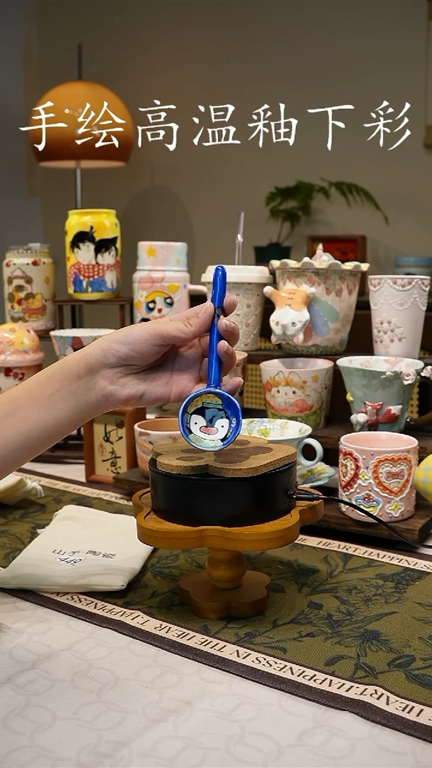 杯子449手绘高温釉下彩
