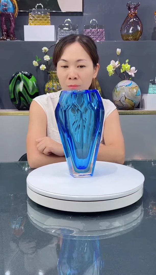 琉璃手工艺品水晶琉璃花瓶1个宝石蓝
