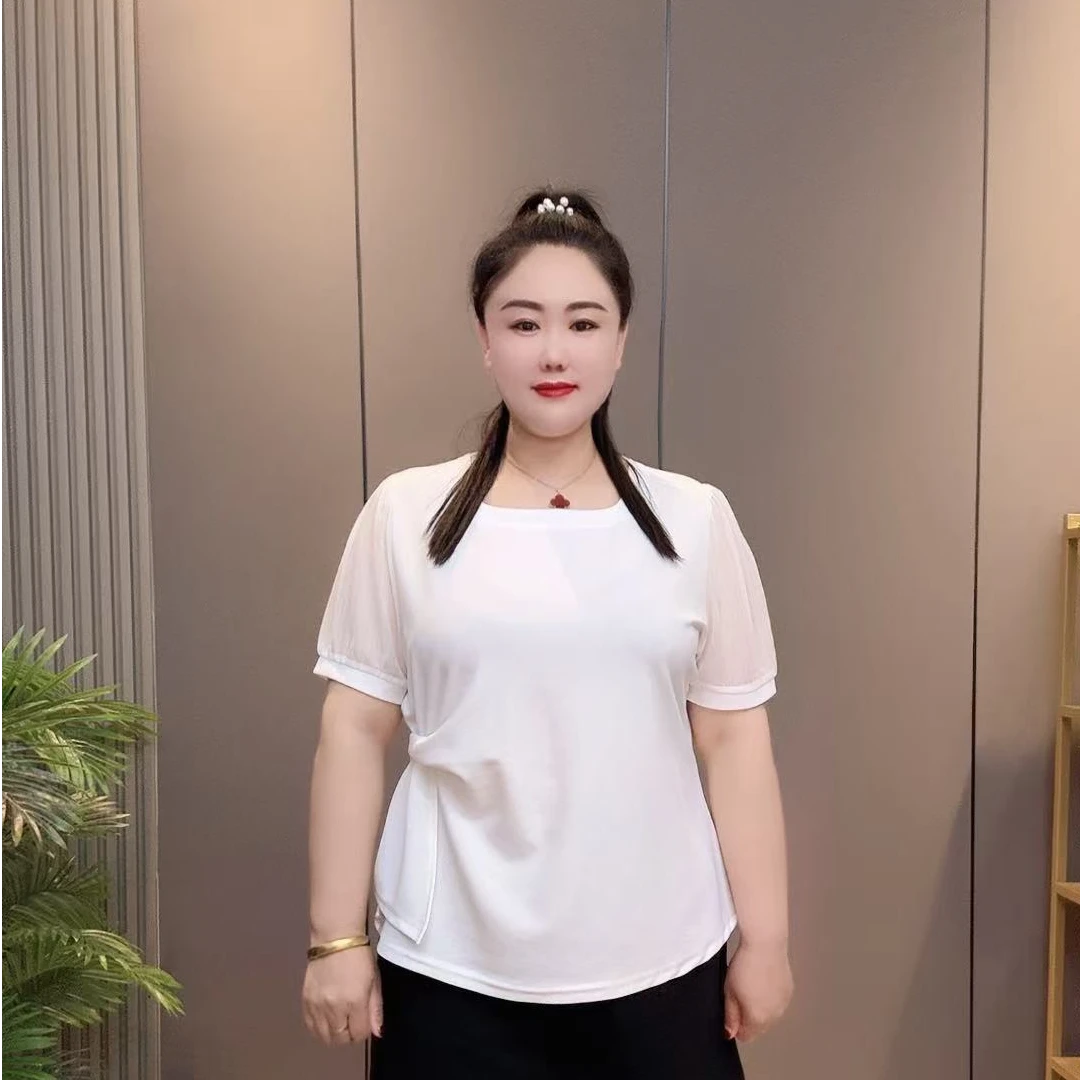 夏季新款时尚洋气圆领褶皱简约百搭上衣