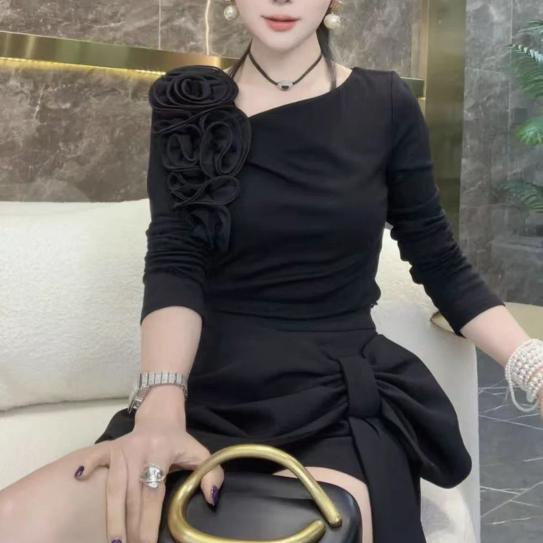 【晨浠定制】新款拼接蕾丝花朵设计感显瘦上衣721