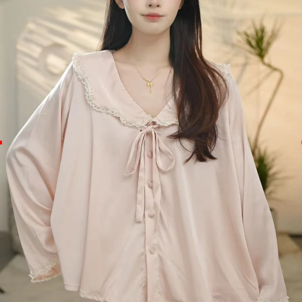 VINEEMAN【冰川粉】春夏款气质睡衣套装简约风家居服女纯欲甜美