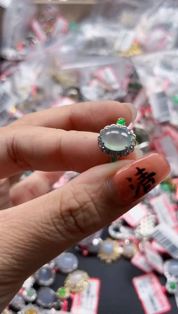 银S925镶嵌戒指翡翠天然A货缅甸翡翠