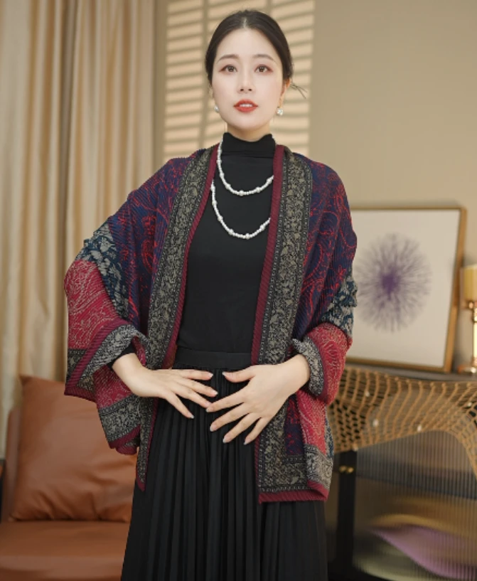 赫本风格棉麻压皱披肩围巾长巾