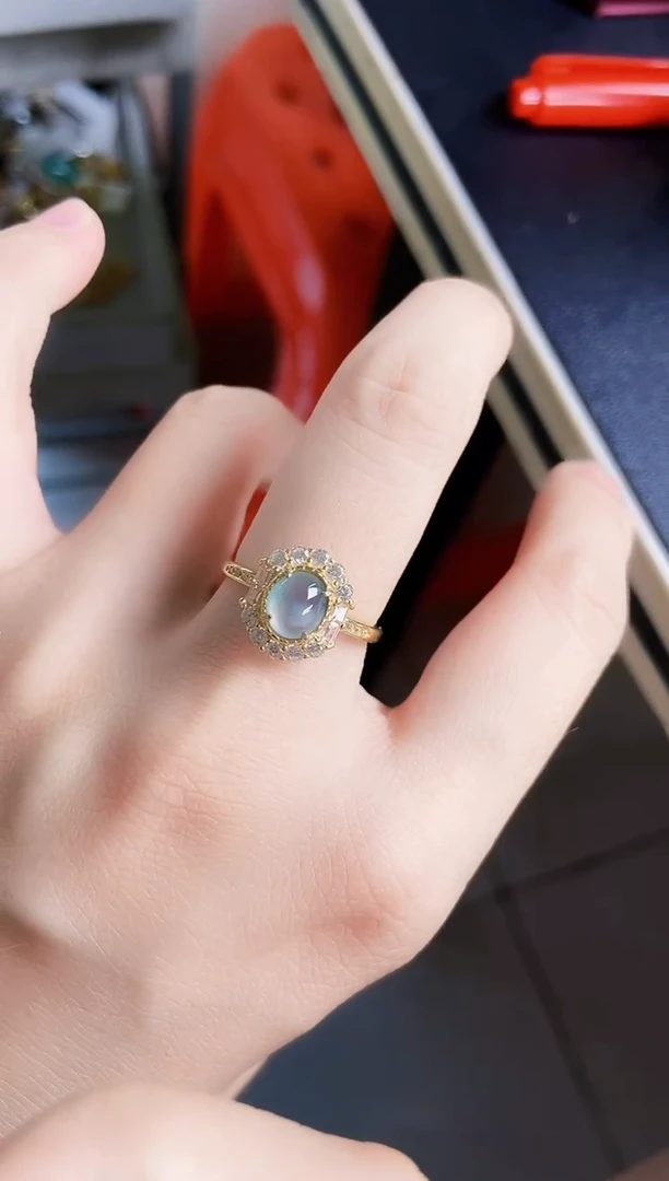 翡翠戒指银S925镶嵌123489