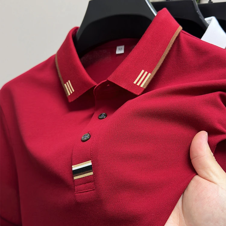 John Bunni潮牌红色短袖纯色男士POLO衫夏季商务休闲翻领T恤上衣