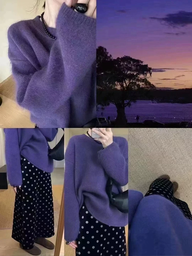 韩系秋冬慵懒风软糯圆领毛衣套头打底针织衫