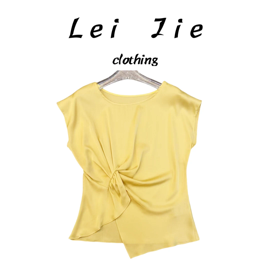 【Lei Jie】真丝弹力缎侧纽结上衣323