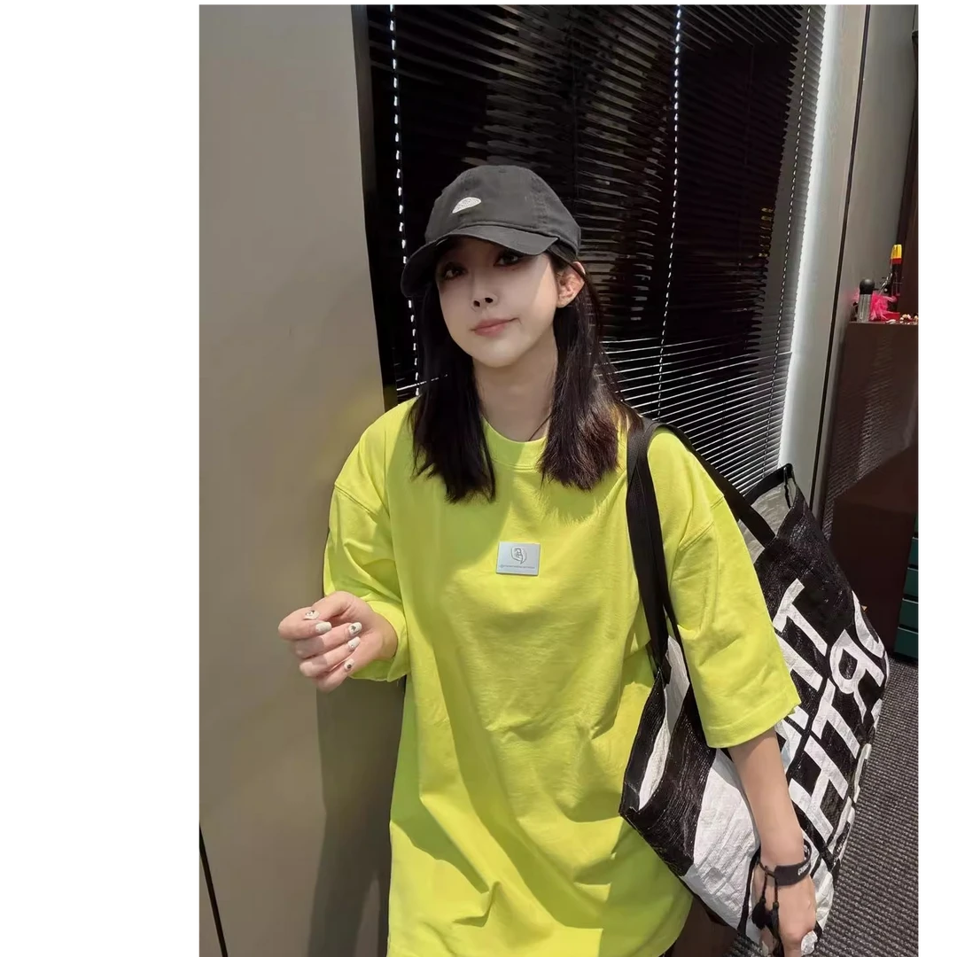2025新款夏季短袖t恤女美式潮牌oversize宽松百搭半袖黄色上衣ins