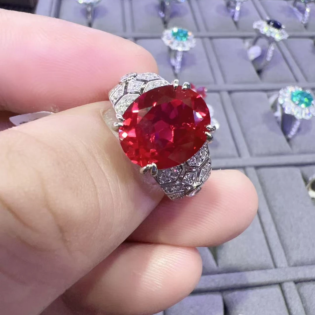 培育红宝石S925银镶嵌培育宝石戒指R3-0767