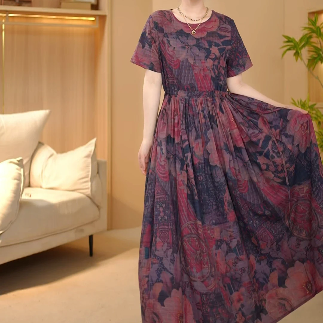 牡丹花开大摆裙）2025夏装新款连衣裙口袋系带气质高雅长裙子