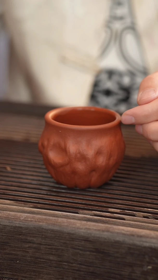 茶壶紫砂全手北红赤铁抱石杯子120cc