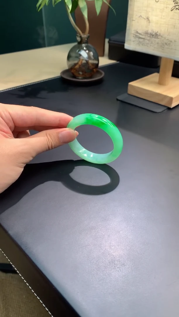 未镶嵌手镯翡翠【俊龙翡翠】天然缅甸A货翡翠手镯53.6-12.6-9.7正圈